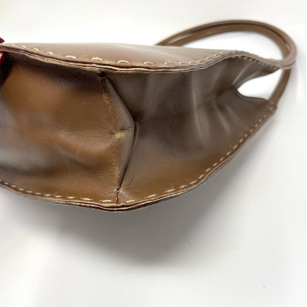 Gucci Vintage Brown Leather Topstitch Shoulder Hobo Bag Purse - Picture 9 of 16